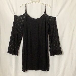 Xhilaration Sheer Mesh Embroidered Lace Cold Shoulder Black Dress Size X…